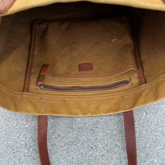 Madewell Canvas Tote Bag Leather Handles Ochre - Picture 6 of 7